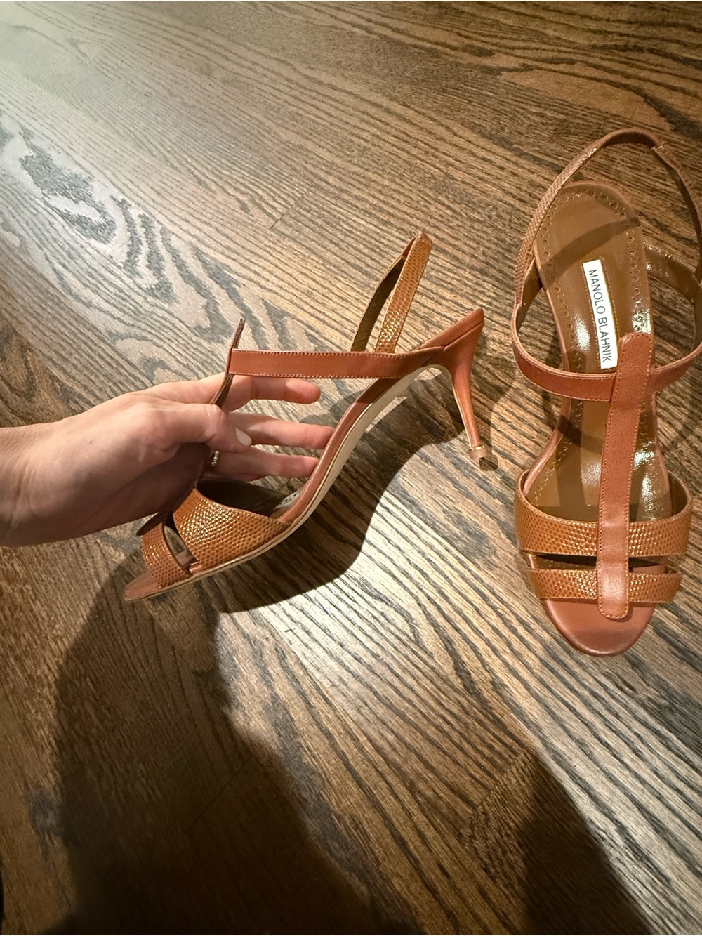 Manolo Blahnik Cognac/Tan Leather Slingback Heels